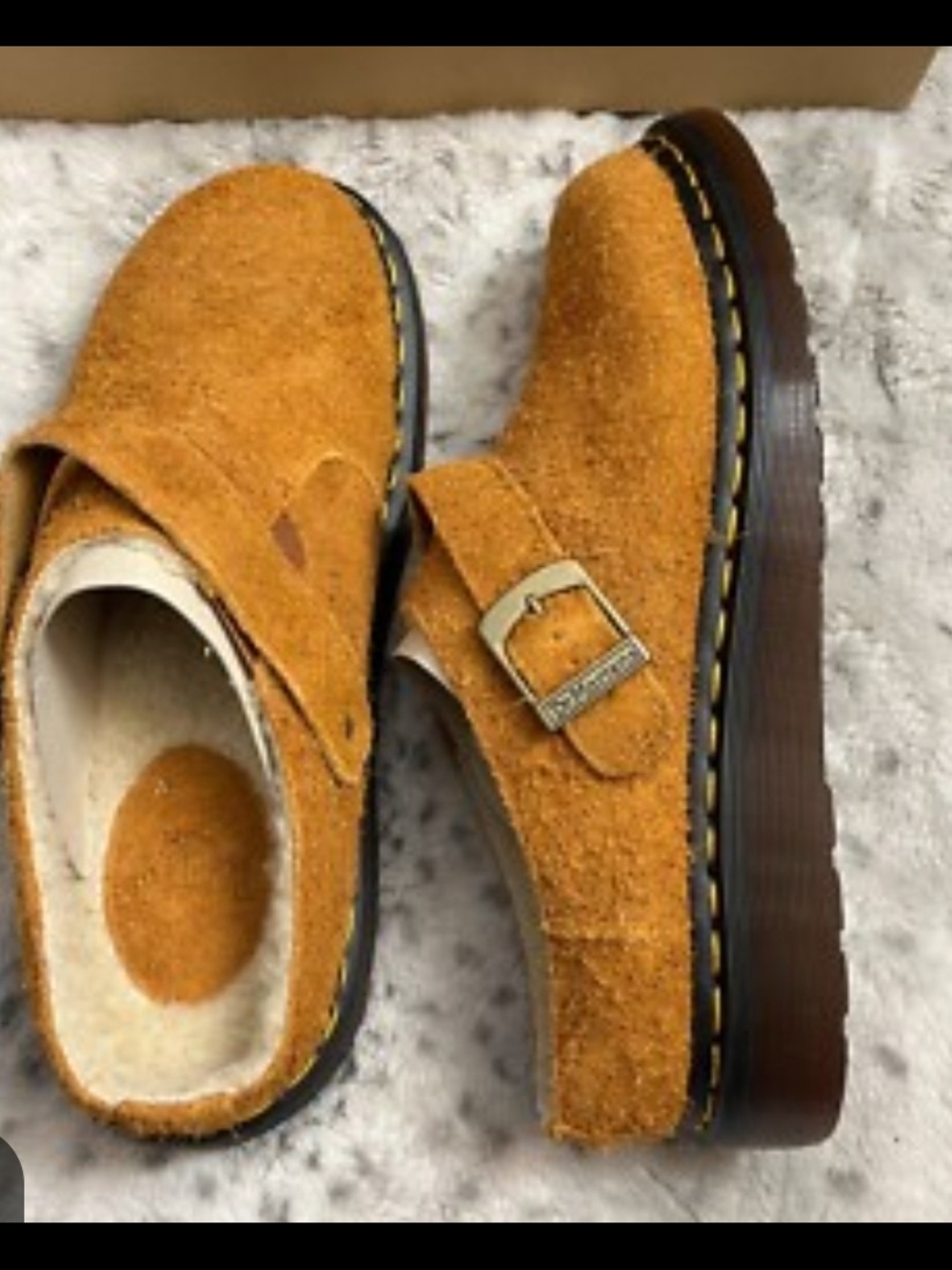 Dr. Martens Women's Suede Clog Mules in Mustard Orange